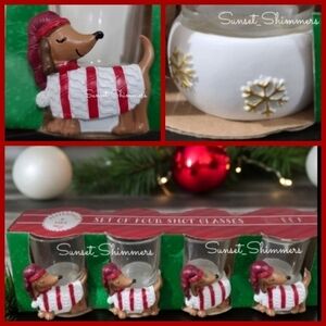 4pc Set DACHSHUND Dog Doxie Decorative Christmas SHOT GLASSES Peppermint & Pine